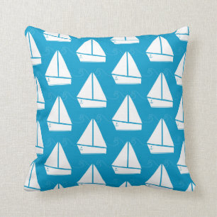 Light Blue Sailboat Pattern Throw Pillow
