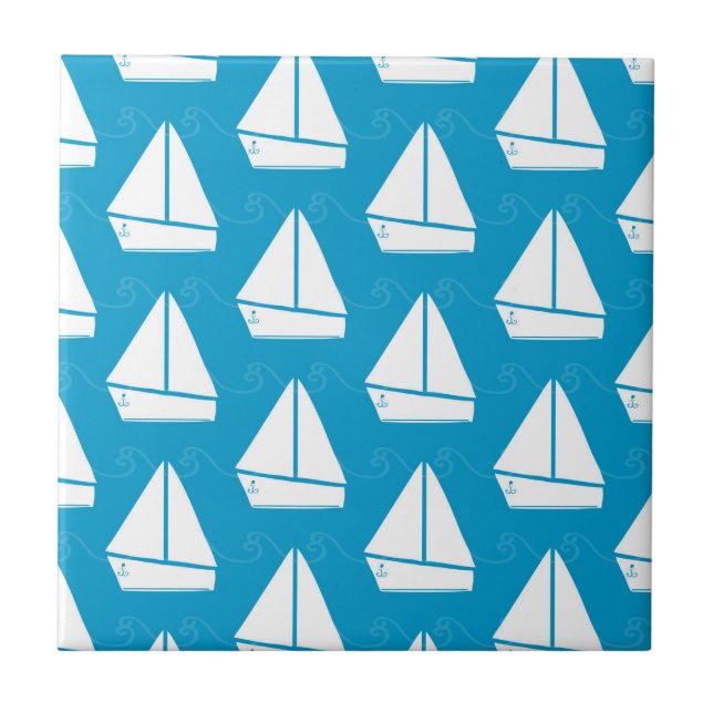 Light Blue Sailboat Pattern Tile (Front)