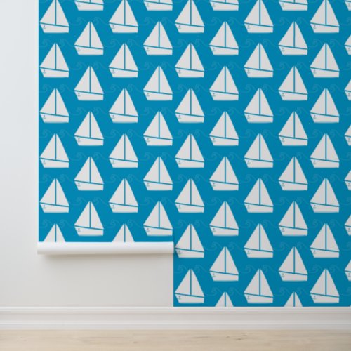 Light Blue Sailboat Pattern Wallpaper