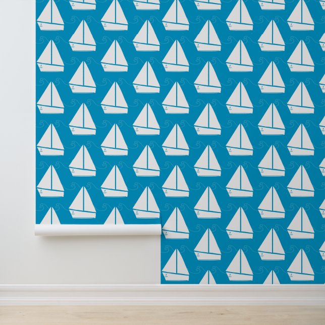 Light Blue Sailboat Pattern Wallpaper (Application)