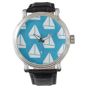 Light Blue Sailboat Pattern Watch