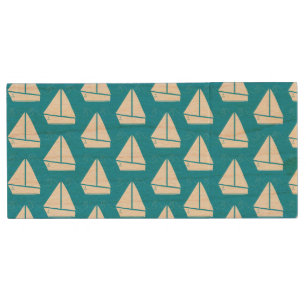 Light Blue Sailboat Pattern Wood USB Flash Drive