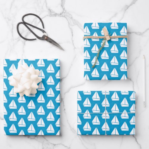 Light Blue Sailboat Pattern Wrapping Paper Sheets