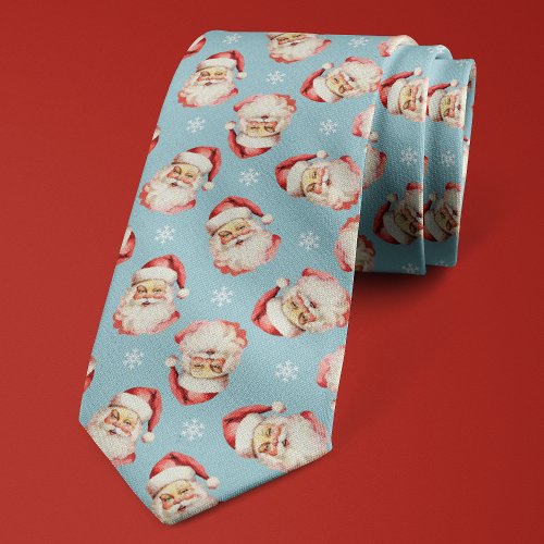 Light Blue Santa Claus Christmas Snowflake Neck Tie