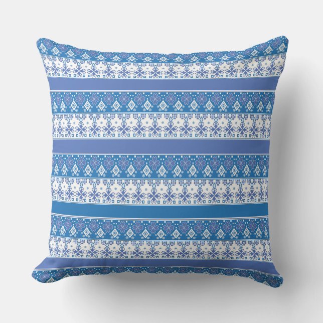Light blue Scandinavian folklore ornament retro Throw Pillow (Front)
