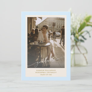 Light Blue Script Photo Graduate Modern Minimalist Announcement