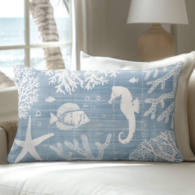 Light Blue Seahorse Lumbar Pillow (Creator Uploaded)