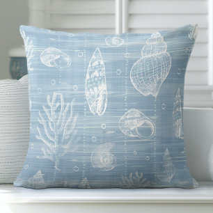 Light Blue Seashells Throw Pillow
