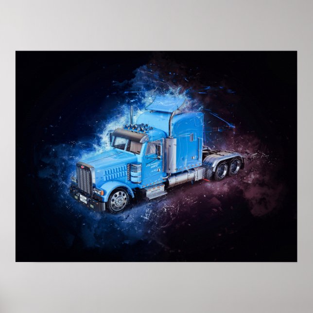 Light Blue Semi Tractor Trailer Truck Poster (Front)