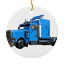 Light Blue Semi Truck in Three Quarter View Ceramic Ornament