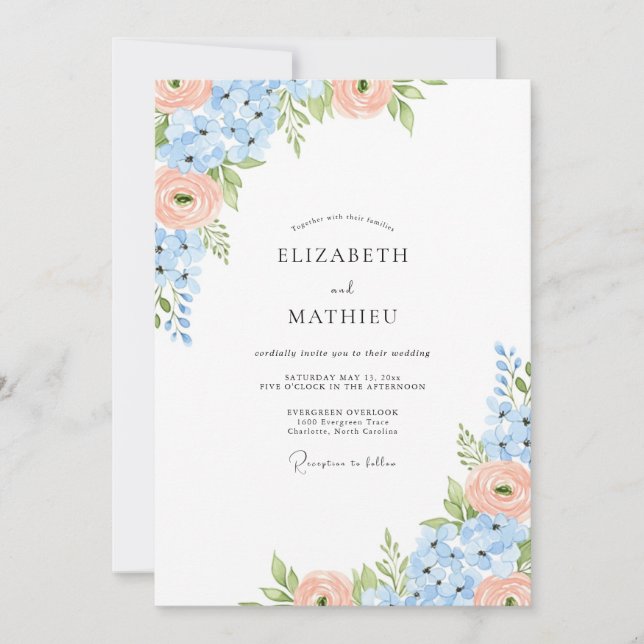 Light Blue Serene Spring Wedding Invitation (Front)