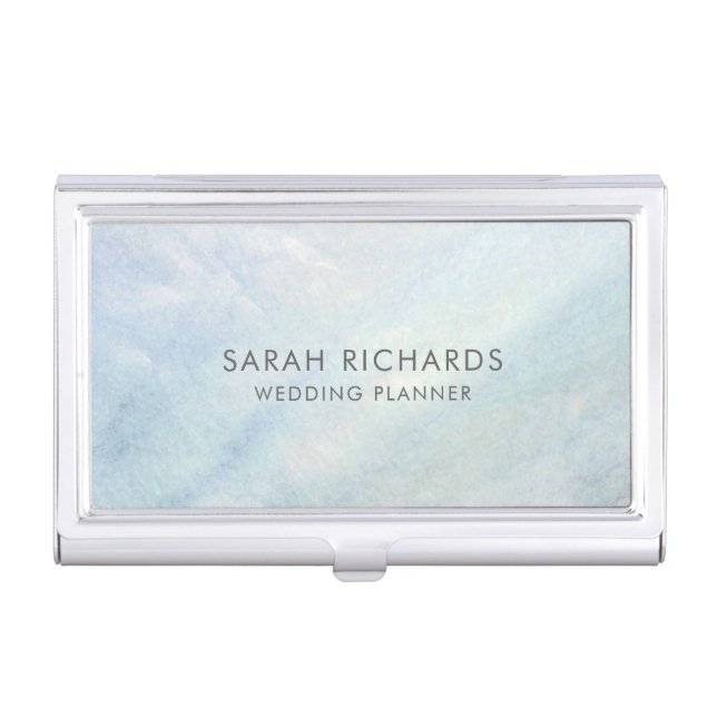 Light Blue Shell Mother of Pearl Elegant Business Card Case (Front)