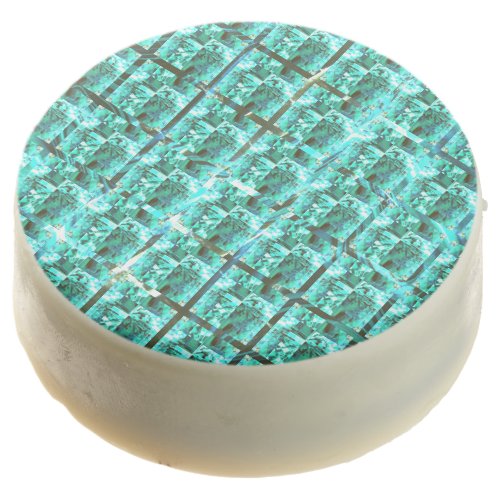 Light blue shiny squares or image inside of grid chocolate covered oreo