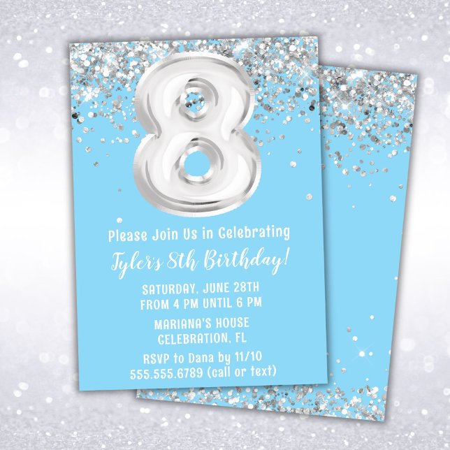 Light Blue Silver 8th Birthday Party Invitation (Creator Uploaded)