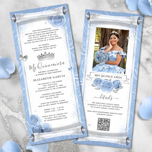 Light Blue Silver Birthday Scroll Invitation Cards
