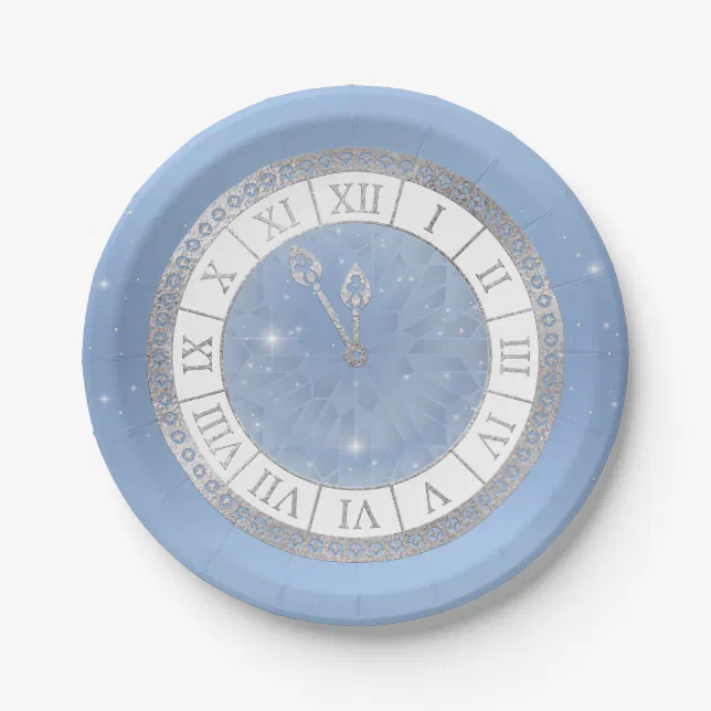 Light Blue Silver Cinderella Clock Princess Party Paper Plates | Zazzle