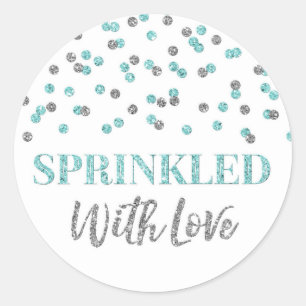 Light Blue Silver Confetti Sprinkled with Love Classic Round Sticker