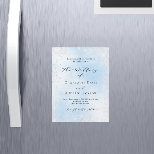 Light blue silver glitter luxury wedding magnetic invitation