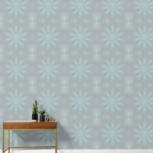 Light Blue Silver Gray Geometric Star Wall Paper (Hallway)