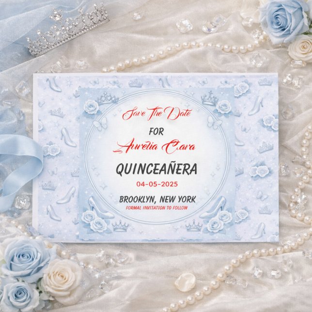 Light Blue Silver Princess Quinceanera Birthday  Announcement Postcard (Light Blue Silver Princess Quinceanera Birthday Announcement Postcard
)