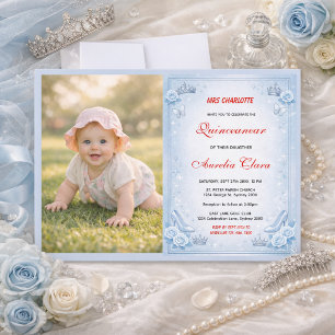 Light Blue Silver Princess Quinceanera Birthday  Invitation