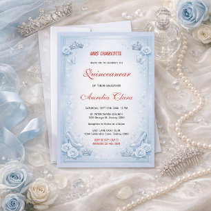 Light Blue Silver Princess Quinceanera Birthday  Invitation
