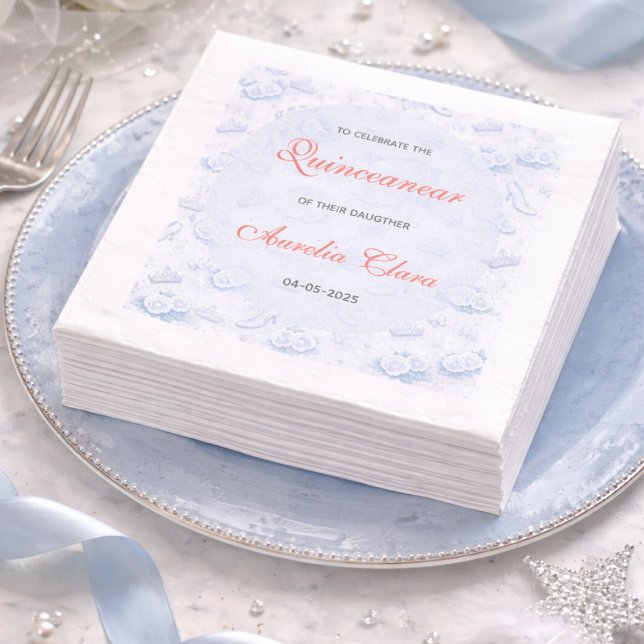 Light Blue Silver Princess Quinceanera Birthday  Napkins (Light Blue Silver Princess Quinceanera Birthday Napkins
)