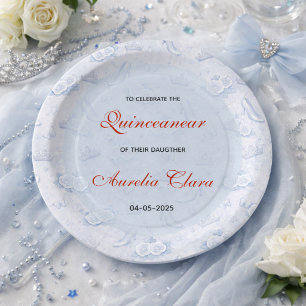 Light Blue Silver Princess Quinceanera Birthday Paper Plates