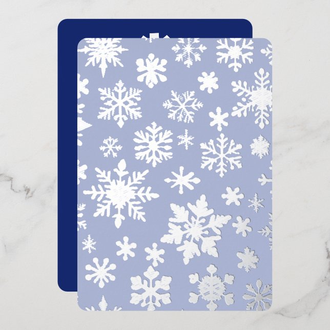 Light Blue Silver Snowflake Foil Flat Holiday Card (Front/Back)