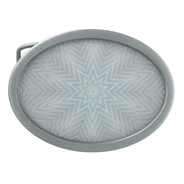 Light blue Silver Star Kaleidoscope Pattern Buckle Oval Belt Buckle (Front)