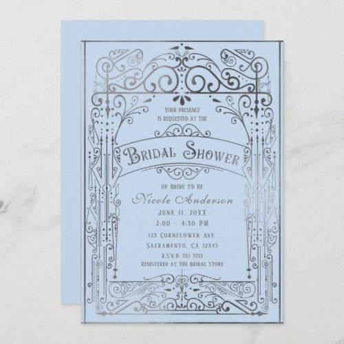 Light Blue Silver Vintage Victorian Bridal Shower Invitation