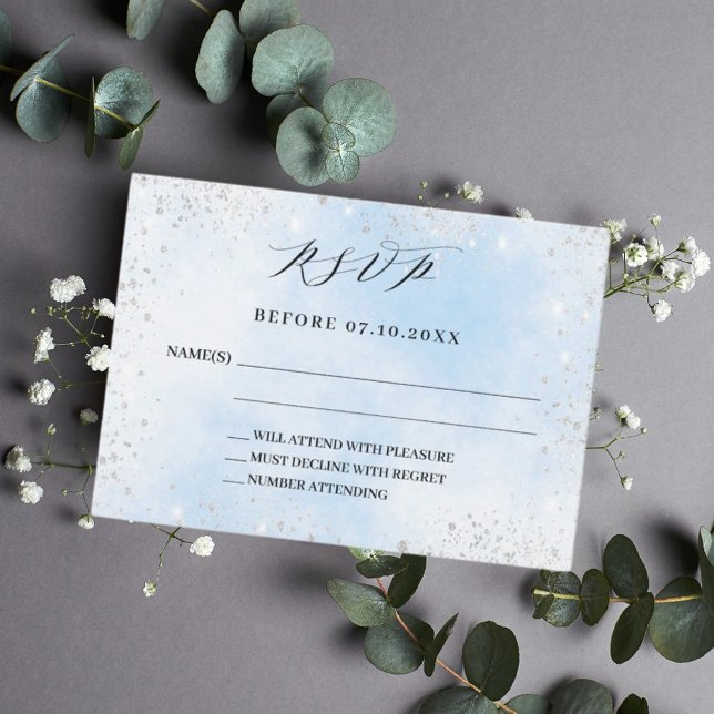 Light blue silver wedding response RSVP Note Card (Creator Uploaded)