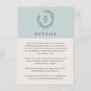 Light Blue Simple Elegant Monogram Details Enclosure Card