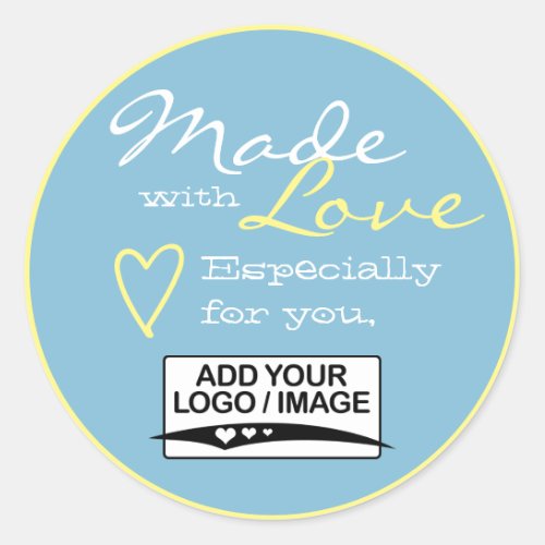 Light Blue Simple Made with Love Logo Template  Classic Round Sticker