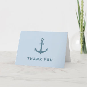 Light Blue Simple Nautical Anchor Baby Shower  Letterpress Thank You Card
