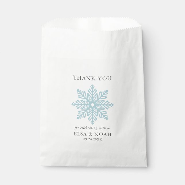 LIGHT BLUE SIMPLE SNOWFLAKE WEDDING Thank You  Favor Bag (Front)