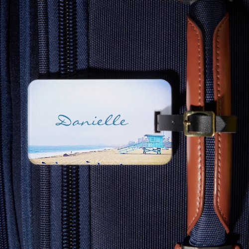 Light blue sky and sandy beach photo custom name luggage tag