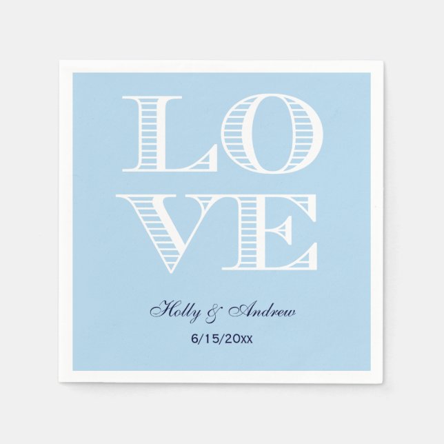 Light Blue / Sky Blue White LOVE 2 Napkins (Front)