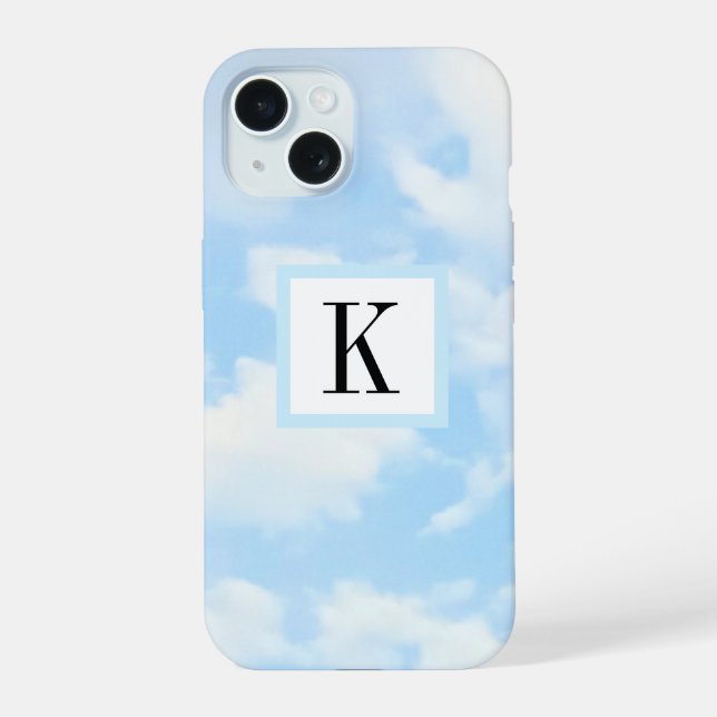 Light Blue Sky Clouds Photo with Single Initial Iphone Case (Back)