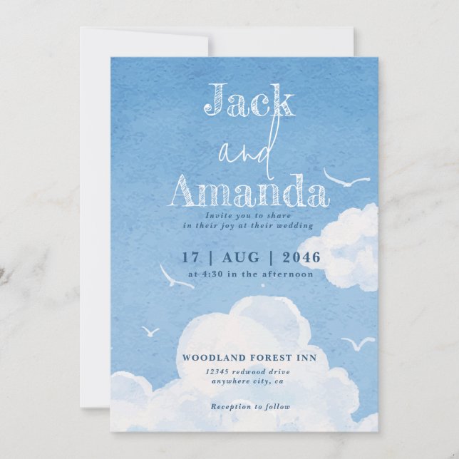 Light Blue Sky Relaxing Wedding Invitation Cards (Front)