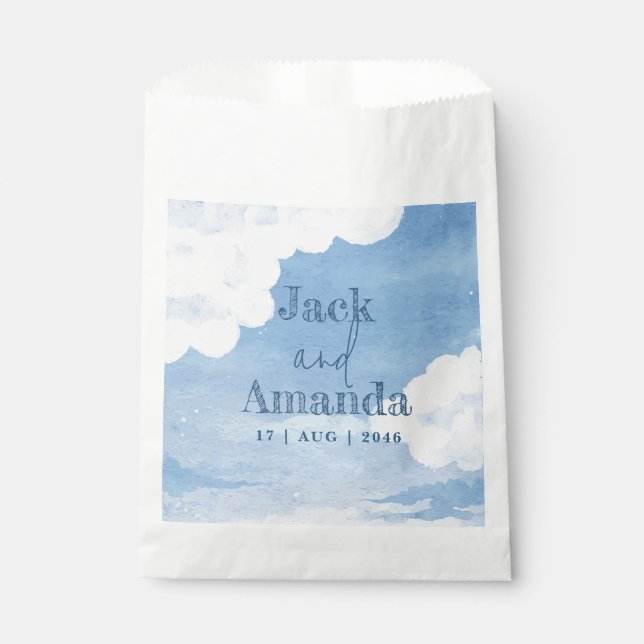 Light Blue Sky Watercolor Wedding Favor Bag (Front)