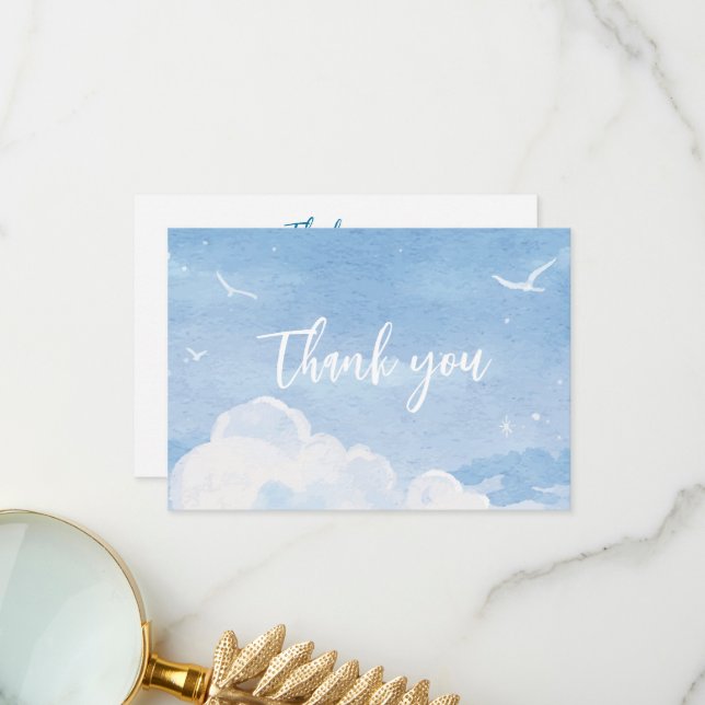 Light Blue Sky Wedding Thank you Cards (Front/Back In Situ)