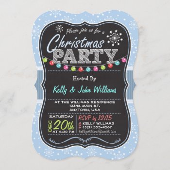 Light Blue Snowflake  Chalk Look Christmas Party Invitation by Card_Stop at Zazzle