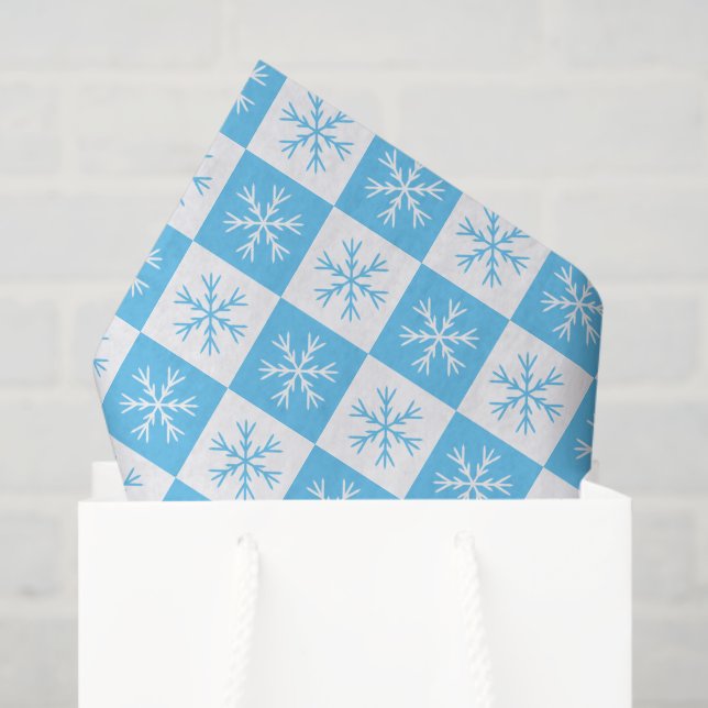 Light Blue Snowflake Checkered Pattern Christmas Tissue Paper (Gift Bag)