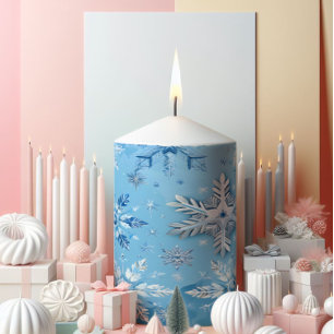 Light Blue Snowflake Pillar Candle