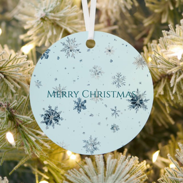 Light Blue Snowflakes Christmas  Metal Ornament (Insitu)