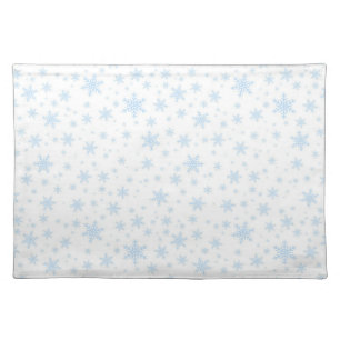 Light Blue Snowflakes on White Cloth Placemat