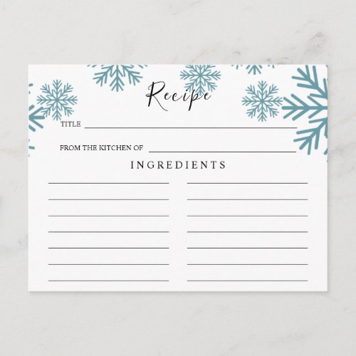 Light Blue Snowflakes Wedding Recipe Card