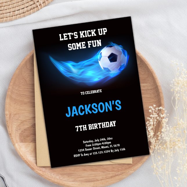 Light Blue Soccer Birthday Invitation (Blue Light Soccer Birthday Invitations)