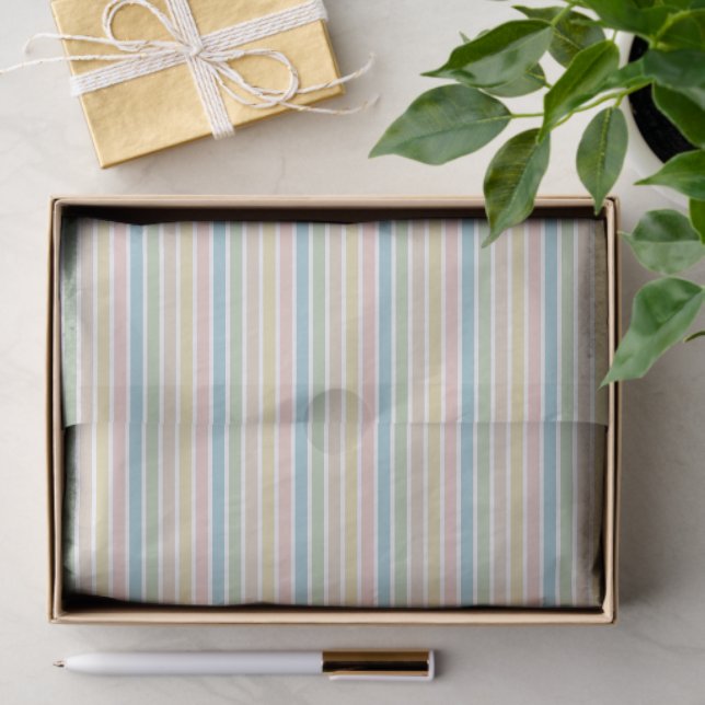 Light Blue Soft Green Blush Pink Stripes Pattern Tissue Paper (Gift)